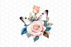 Watercolor Butterfly and Rose Clipart
