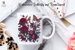 Watercolor Butterfly and Rose Clipart, Butterfly Mug PNG Product Image 4