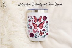 Watercolor Butterfly and Rose Clipart, Butterfly Mug PNG Product Image 6