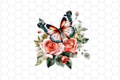Watercolor Butterfly and Rose Clipart
