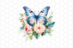 Watercolor Butterfly and Rose Clipart