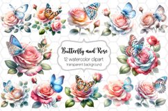 Watercolor Butterfly and Rose Clipart Bundle PNG Designs