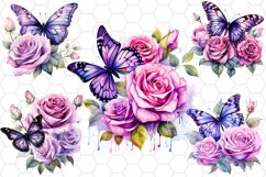 Watercolor Butterfly and Rose Cliparts