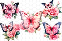Watercolor Butterfly and Rose Cliparts