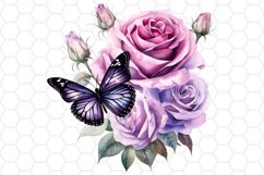 Watercolor Butterfly and Rose Cliparts