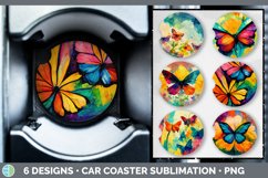 Bundle of six Watercolor Butterfly car coaster sublimation designs.