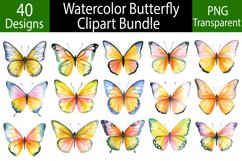 Watercolor Butterfly Clipart Bundle, 40 PNG Designs Product Image 1
