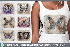 Bundle of six Watercolor Butterfly distressed sublimation background panels.
