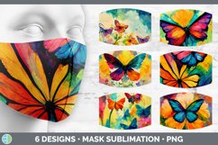 Bundle of six Watercolor Butterfly face mask sublimation designs.