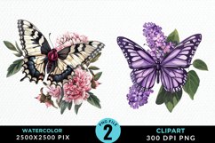 Watercolor Butterfly Flowers Clipart Bundle Product Image 4