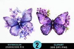 Watercolor Butterfly Flowers PNG Set Clipart Product Image 1
