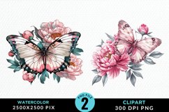 Watercolor Butterfly Flowers PNG Set Clipart Product Image 1
