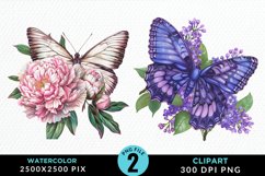 Watercolor Butterfly Flowers PNG Set Clipart Product Image 1