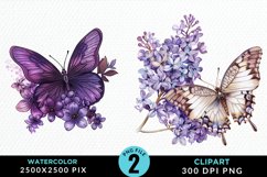 Watercolor Butterfly Flowers Set Clipart Product Image 1