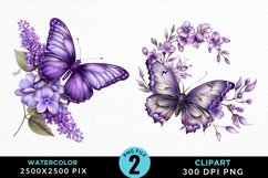 Watercolor Butterfly Flowers PNG Set Clipart Product Image 1