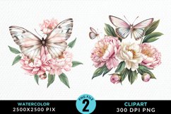 Watercolor Butterfly Flowers PNG Set Clipart Product Image 1