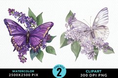 Watercolor Butterfly Flowers PNG Set Clipart Product Image 1