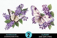 Watercolor Butterfly Flowers PNG Set Clipart Product Image 1