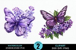 Watercolor Butterfly Flowers Set Clipart Product Image 1