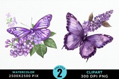 Watercolor Butterfly Flowers PNG Set Clipart Product Image 1