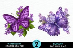 Watercolor Butterfly Flowers PNG Set Clipart Product Image 1
