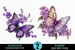 Watercolor Butterfly Flowers Set Clipart Product Image 1
