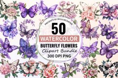 Watercolor Butterfly Flowers Clipart Bundle Product Image 1