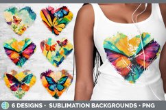 Bundle of six Watercolor Butterfly heart distressed clipart.