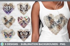 Bundle of six Watercolor Butterfly heart distressed clipart.