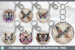 Bundle of six Watercolor Butterfly keychain sublimation designs.