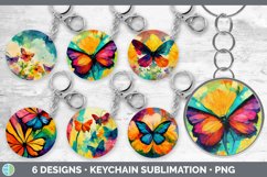 Bundle of six Watercolor Butterfly keychain sublimation designs.