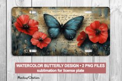 Butterfly License Car Plate PNG | Vintage Watercolor Product Image 1