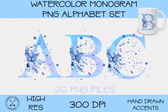 Monogram PNG Alphabet Set|Watercolor Floral Butterfly Product Image 1