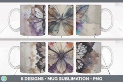 Bundle of six Watercolor Butterfly mug sublimation designs.