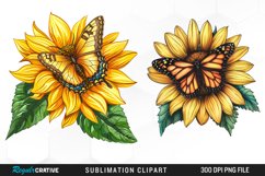 Watercolor Butterfly Sunflower PNG Clipart Product Image 1