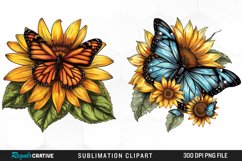 Watercolor Butterfly Sunflower Art Clipart Product Image 1