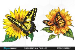 Watercolor Butterfly Sunflower PNG Clipart Product Image 1