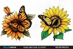 Watercolor Butterfly Sunflower Art Clipart Product Image 1
