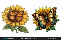 Watercolor Butterfly Sunflower Art Clipart Product Image 1