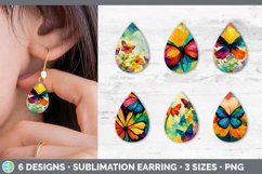 Bundle of six Watercolor Butterfly teardrop earrings sublimation designs.