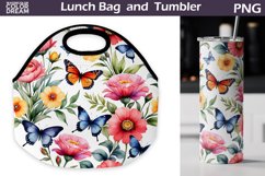 Butterfly Flowers Lunch Bag | Lunch Bag Sublimation Product Image 1