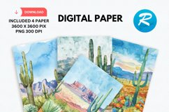 Watercolor Cactus Digital Paper, Cactus Background Product Image 1