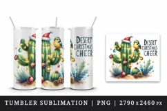 Watercolor cactus hat festive lights baubles Desert Christmas Cheer quote print tumbler skinny mug wrap clipart t-shirt sublimation printable design