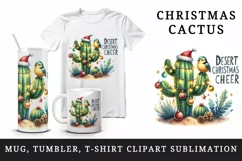 Watercolor cactus hat festive lights baubles Desert Christmas Cheer quote print tumbler skinny mug wrap clipart t-shirt sublimation printable design