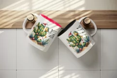 Watercolor cactus hat festive lights baubles Desert Christmas Cheer quote print tumbler skinny mug wrap clipart t-shirt sublimation printable design