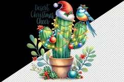 Watercolor cactus hat festive lights baubles Desert Christmas Cheer quote print tumbler skinny mug wrap clipart t-shirt sublimation printable design