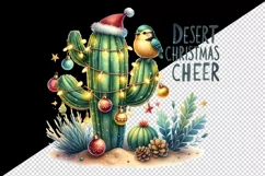 Watercolor cactus hat festive lights baubles Desert Christmas Cheer quote print tumbler skinny mug wrap clipart t-shirt sublimation printable design