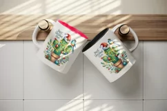 Watercolor cactus hat festive lights baubles Desert Christmas Cheer quote print tumbler skinny mug wrap clipart t-shirt sublimation printable design