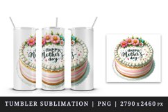 Watercolor cake and pastel flowers Happy Mother Day greeting quote print 20 oz tumbler skinny mug wrap clipart t-shirt sublimation printable design