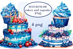 Watercolor cakes and cupcake PNG clipart Product Image 1